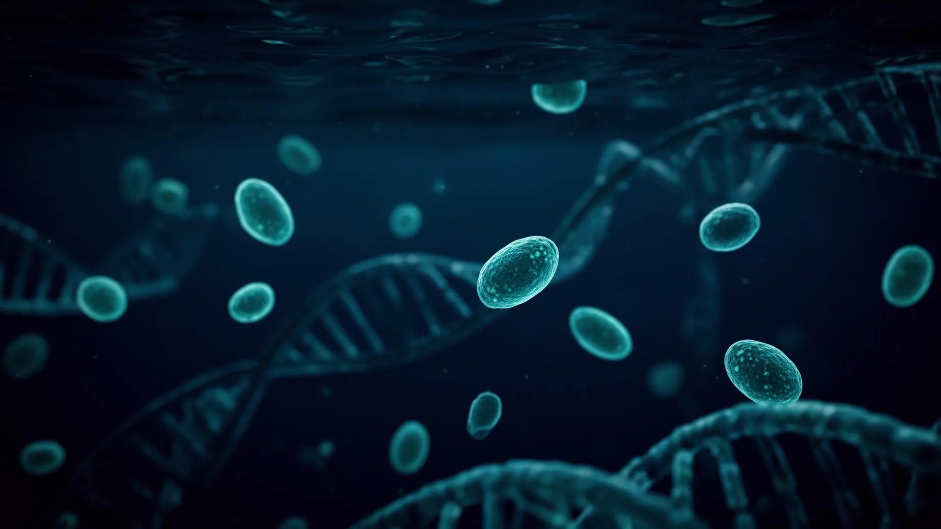 Cellules de microalgues et brins d'ADN